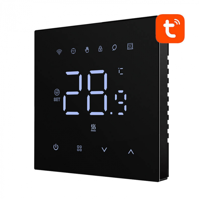 Termostat inteligent Avatto WT410-16A-W pentru încălzire electrică in pardoseală, 16A, WiFi, Negru [2]