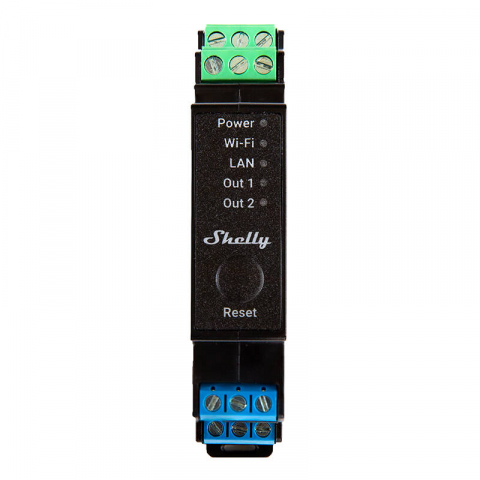 Relee Wireless - Comutator inteligent pentru șină DIN Shelly Pro 2PM cu măsurare a puterii, 2 canale