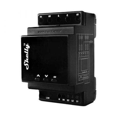 Relee Wireless - Comutator inteligent pentru șină DIN Shelly Pro 4PM cu contorizare a puterii, 4 canale