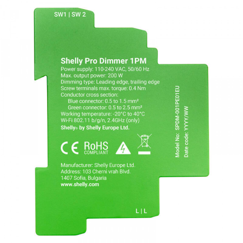 Comutator inteligent pentru șină DIN Shelly Pro Dimmer , 1 canale [1]