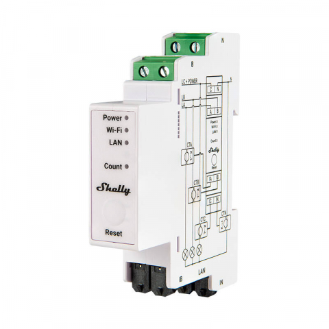 Relee Wireless - Contor de energie cu 2 faze Shelly PRO 3EM 120A Wi-Fi