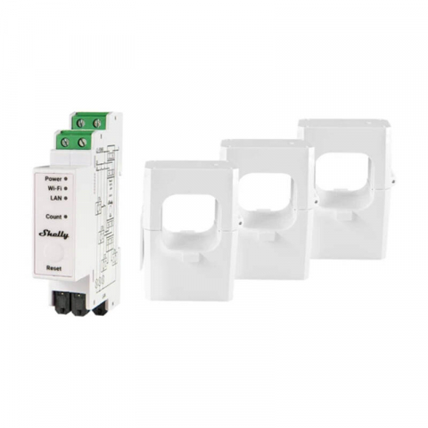 Relee Wireless - Contor de energie cu 2 faze Shelly PRO 3EM 400A Wi-Fi