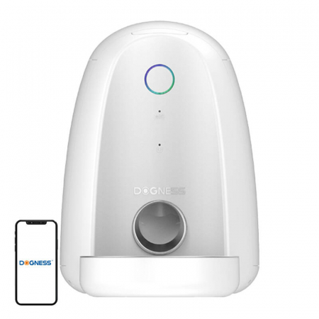 Feedere & Dispensere Inteligente - Dispenser de hrana, automat, pentru animale de companie, cu bol de plastic, WI-FI, mini Dogness (alb)