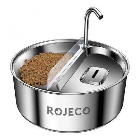Dozatoare de Apă Smart - Fântână și hrănitor 2 în 1, pentru animale de companie din oțel inoxidabil, capacitate 3,2 l, Rojeco