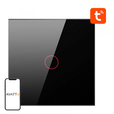 Intrerupatoare Smart Touch Wireless - Intrerupator tactil ZigBee Avatto ZTS02-EU-B1, 1 Canal, Tuya, Negru
