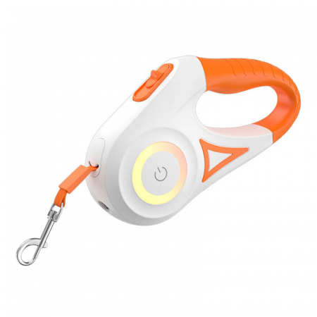 Accesorii Smart Animale - Lesă automată pentru câini Rojeco Dog LED 5 m (alb și portocaliu)
