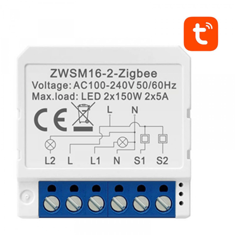 Relee Wireless - Modul comutator inteligent ZigBee Avatto ZWSM16-W2 TUYA