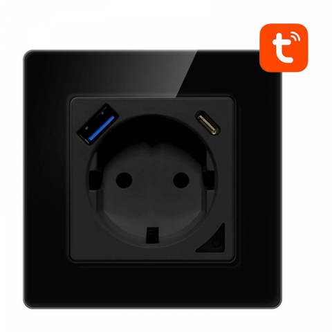 Prize WiFi - Priză smart WiFi Avatto N-WOT10-USB-B, compatibilă TUYA, USB și USB-C (negru)