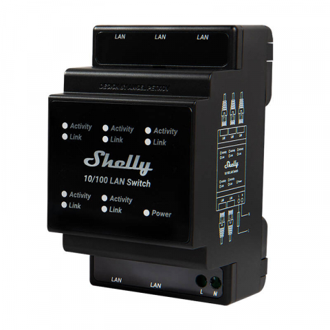 Relee Wireless - Shelly LAN Switch, cu 5 porturi, 10/100mbps, compatibil SINA DIN