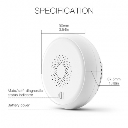 Senzor inteligent pentru fum Tuya ZigBee-SS01, Alarma 80dB, notificari pe telefon [2]