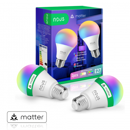 Becuri inteligente - Set 2 becuri LED NOUS P3 RGB Smart, E27, Control din aplicatie