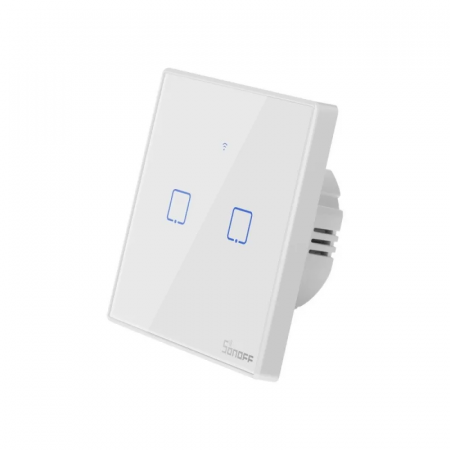 Sonoff T2EU2C-TX - Intrerupator touch alb cu rama, 2 butoane, WiFi si RF 433Mhz [2]
