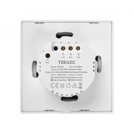 Sonoff T2EU2C-TX - Intrerupator touch alb cu rama, 2 butoane, WiFi si RF 433Mhz [3]