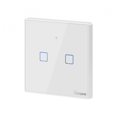 Sonoff T2EU2C-TX - Intrerupator touch alb cu rama, 2 butoane, WiFi si RF 433Mhz [1]