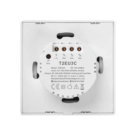 Sonoff T2EU3C-TX - Intrerupator touch alb cu rama, 3 butoane, WiFi si RF 433Mhz [3]