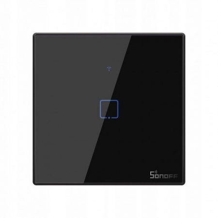 Intrerupatoare Smart - Sonoff T3EU1C-TX - Intrerupator touch negru, 1 buton, WiFi si RF 433Mhz