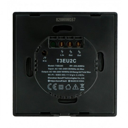Sonoff T3EU2C-TX - Intrerupator touch negru, 2 butoane, WiFi si RF 433Mhz [2]