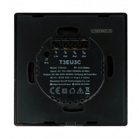 Sonoff T3EU3C-TX - Intrerupator touch negru, 3 butoane, WiFi si RF 433Mhz [2]