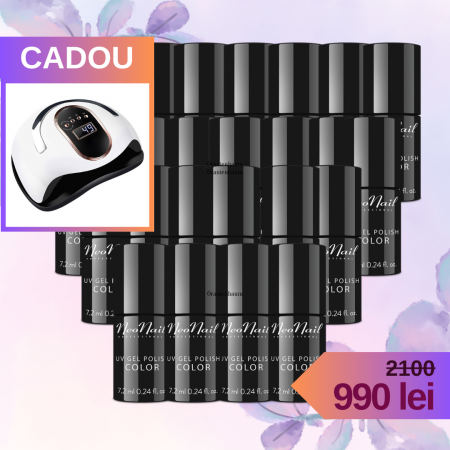 30 Oje Semipermanente NEONAIL (la alegere), 2 Base Coat, 2 Top "Shine Bright"+ CADOU Lampa UV LED Profesionala Blueque V8, 168W [8]