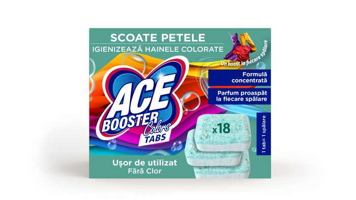 ACE Booster Colors Tabs, solutie pentru indepartat petele, tablete, fara clor, 18 buc [1]