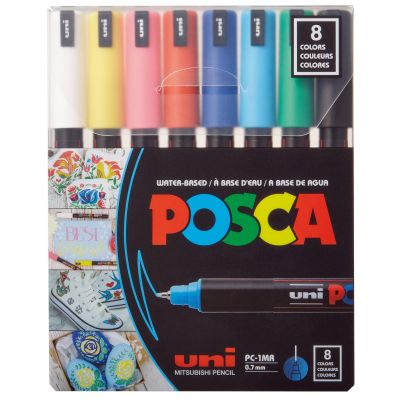 Marker UNI PC-1MR 0. 7 mm varf fin metalic, set 8 culori, Posca [1]