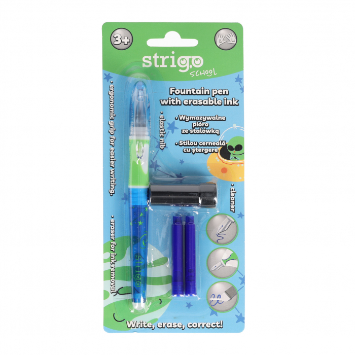 Stilou Strigo cerneala cu stergere + 2 rezerve + dispozitiv curatare, in blister, Cosmos  SSC473 [1]