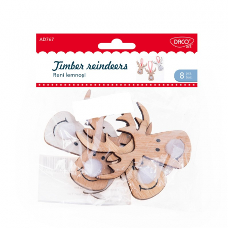 Craciun - Accesorii craft - AD767 Reni lemnoși Set 8 DACO