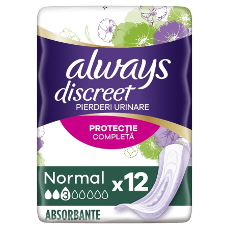 Ingrijire Personala - ALWAYS DISCREET, absorbante zilnice, Normal, 12 buc