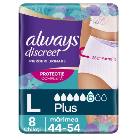 Ingrijire Personala - ALWAYS DISCREET, lenjerie incontinenta urinara, L, 8 buc