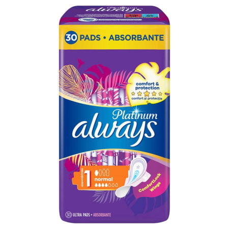 Ingrijire Personala - ALWAYS Platinum Normal Quatro, absorbante igienice, marime 1, 30 buc