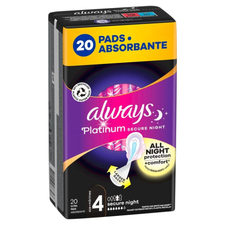 Ingrijire Personala - ALWAYS Platinum Secure Night Extra, absorbante igienice, marime 4, Quattro, 20 buc