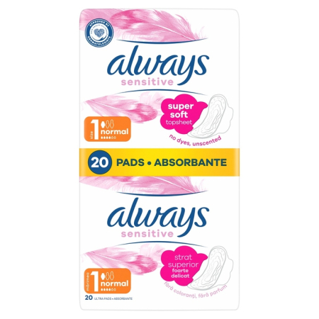 Ingrijire Personala - ALWAYS Sensitive Duo Normal, absorbante igienice, marime 1, 20 buc