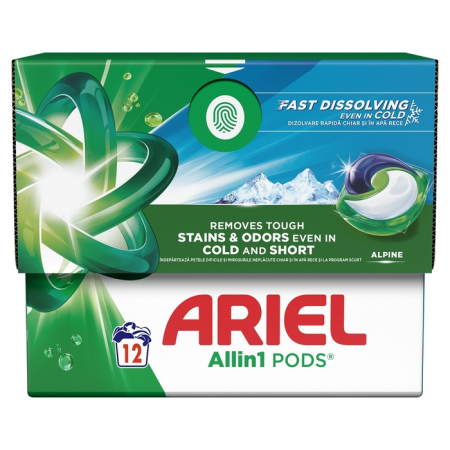 Produse Casa - ARIEL All in One Pods Alpine, detergent automat de rufe, capsule, 12 buc