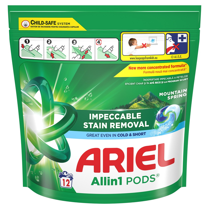 Produse Casa - ARIEL All in One Pods Mountain Spring, detergent automat de rufe, capsule, 12 buc