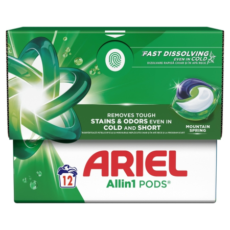 Produse Casa - ARIEL All in One Pods Mountain Spring, detergent automat de rufe, capsule, 12 buc