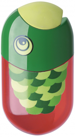 Radiere scoala - Ascutitoare plastic dubla, cu container si radiera. Forma ergonomica. Design atractiv pentru copii.