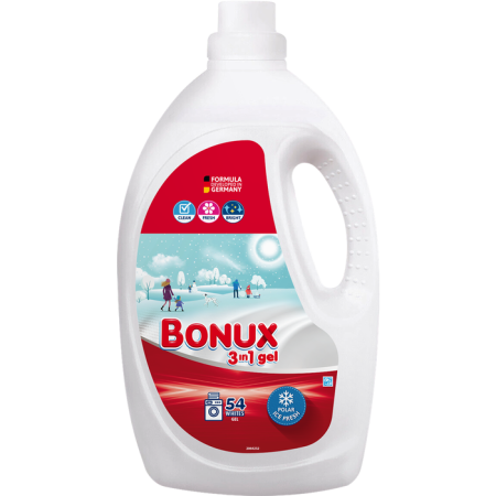 Detergenti - BONUX 3 in 1 White Ice Fresh, detergent automat de rufe, gel, 54 spalari, 2.7 l