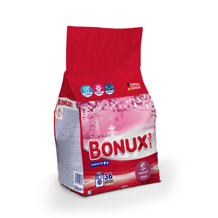 Detergenti - BONUX 3 in 1 Radiant Rose, detergent automat de rufe, pudra, 36 spalari, 2.34 kg