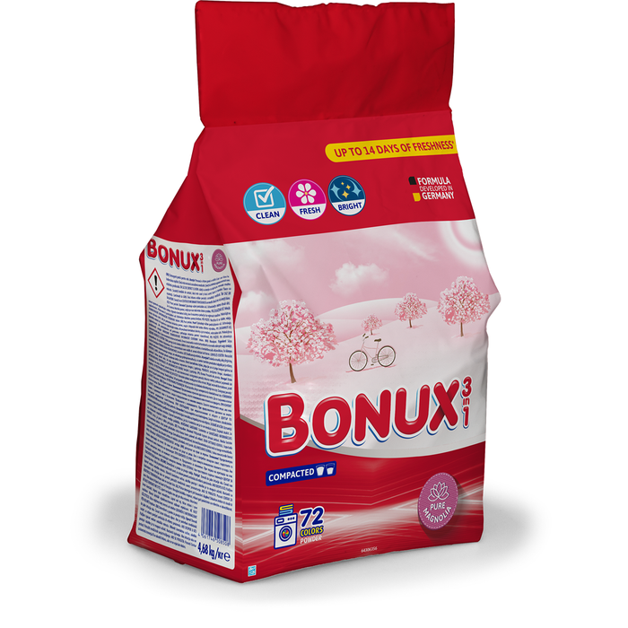 Detergenti - BONUX 3 in 1 Pure Magnolia, detergent automat de rufe, pudra, 72 spalari, 4.68 kg