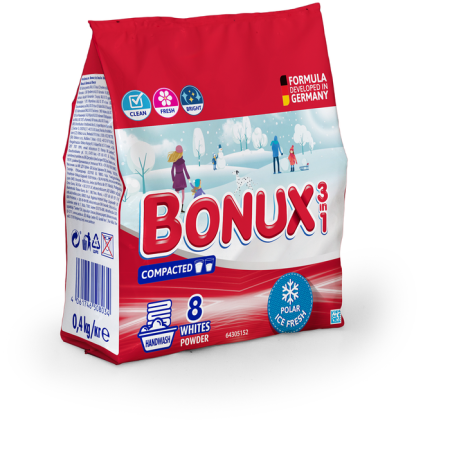 Detergenti - BONUX 3 in 1 Polar Ice Fresh, detergent manual de rufe, pudra, 8 spalari, 400 g