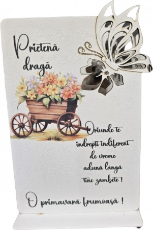 Martie - Cadou unic de 1 Martie: Mărțișor din lemn cu citat despre prietenie