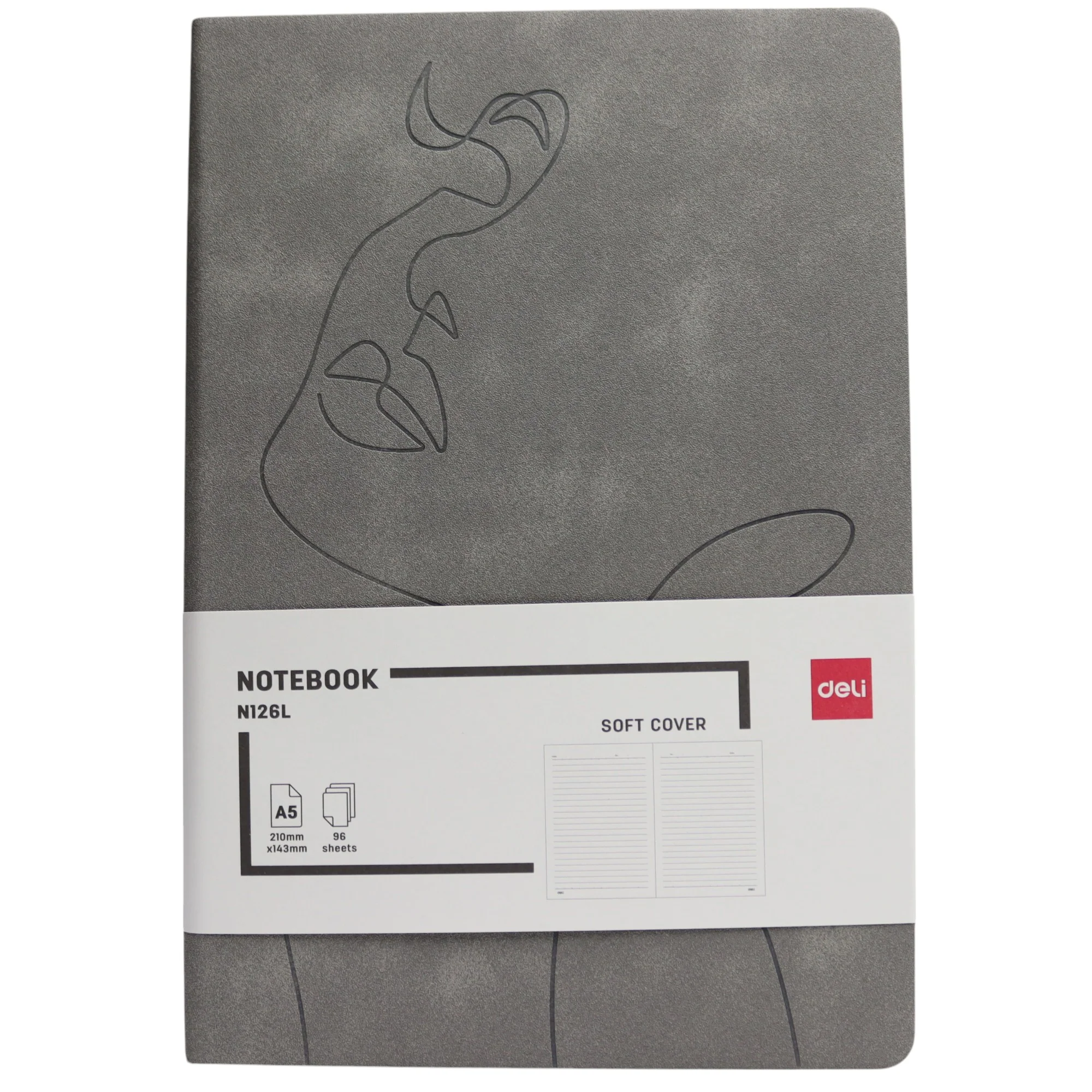 Agende si jurnale - Caiet birou A5 96F 80g cop. piele gri N126L Deli