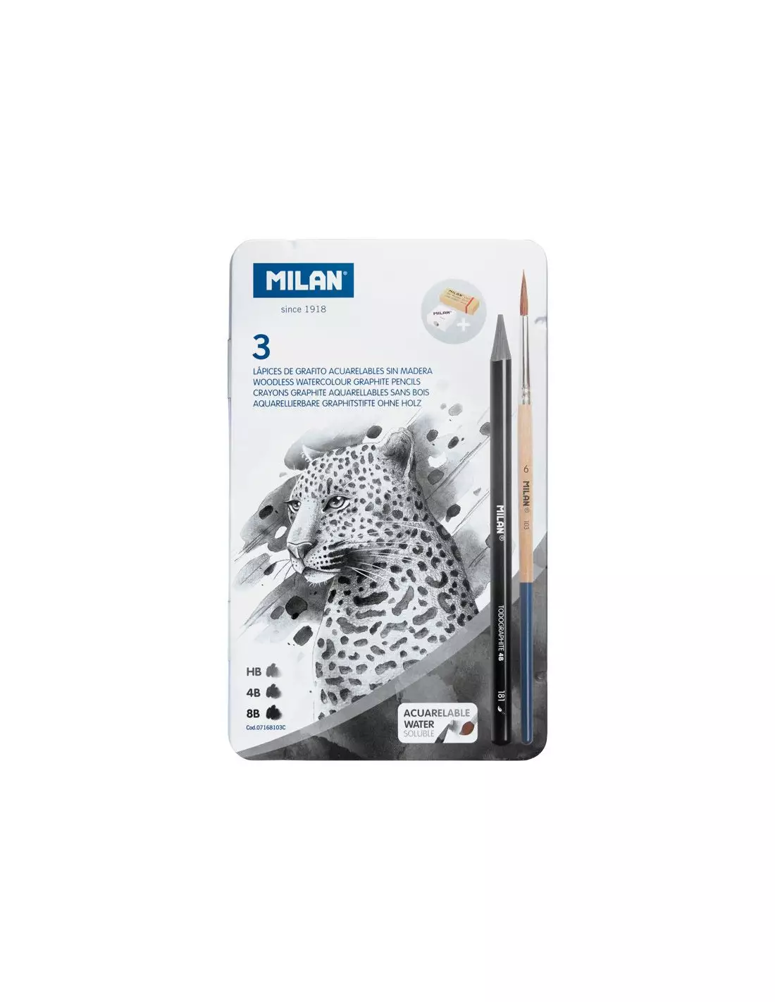 Grafica - Creion Grafit Solubil Milan in Cutie Metalica, 3 Buc/Set