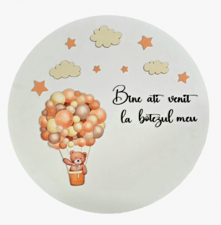Botez - Decorațiune de botez unică, cu balon cu aer cald și ursuleț adorabil!