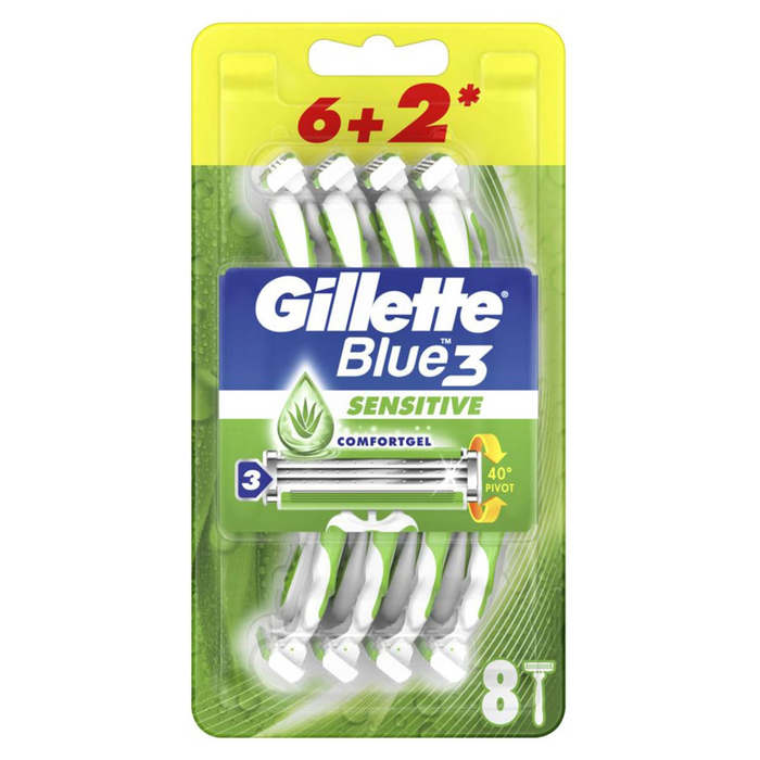 Ingrijire Personala - GILLETTE Blue III Sensitive, aparat de ras, 6+2 buc