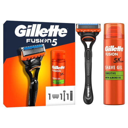 Ingrijire Personala - Set cadou GILLETTE Fusion5, aparat de ras Sensitive + ulei de migdale 200 ml