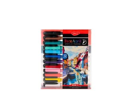 Desen - Marker acrilic vârf pensulă set 12 DACO MK506/12