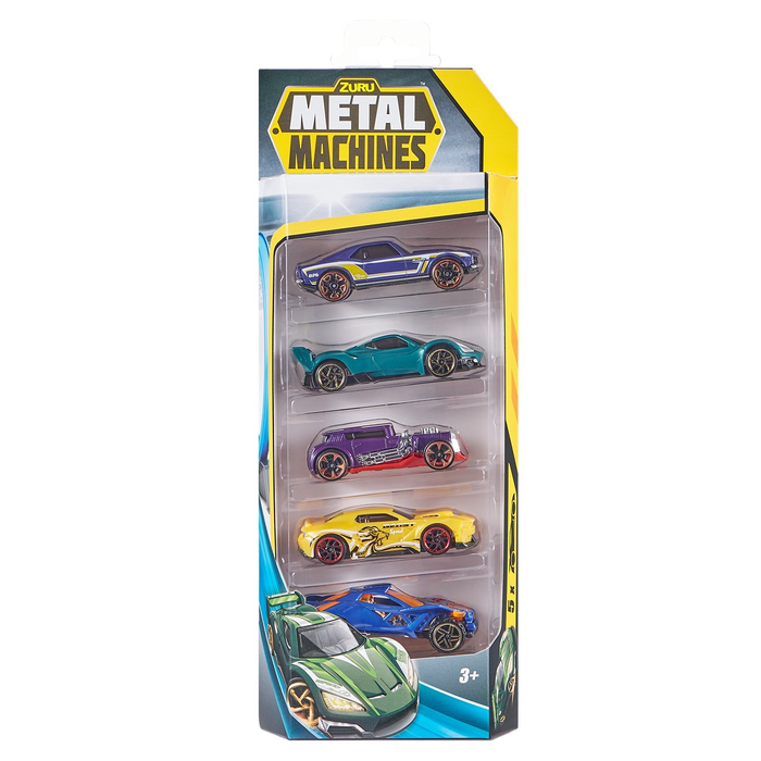 Jucarii interactive - METAL MACHINES, vehicule, set 5 masinute de curse 1:64