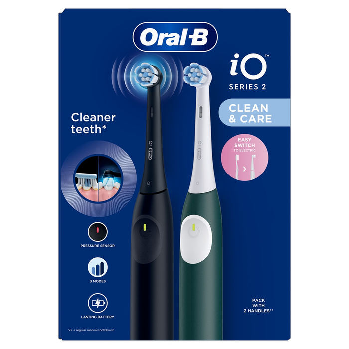ORAL-B iO 2 Duo Pack, periuta de dinti electrica, 2 capete, Negru si Verde, 1 buc
