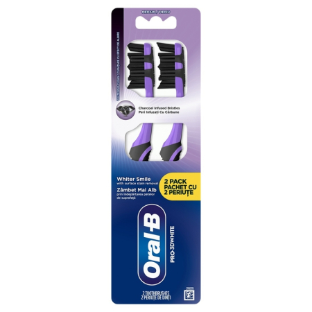 Ingrijire Personala - ORAL-B Pro-3DWhite Charcoal, periuta de dinti, medium, peri cu carbune, 2 buc